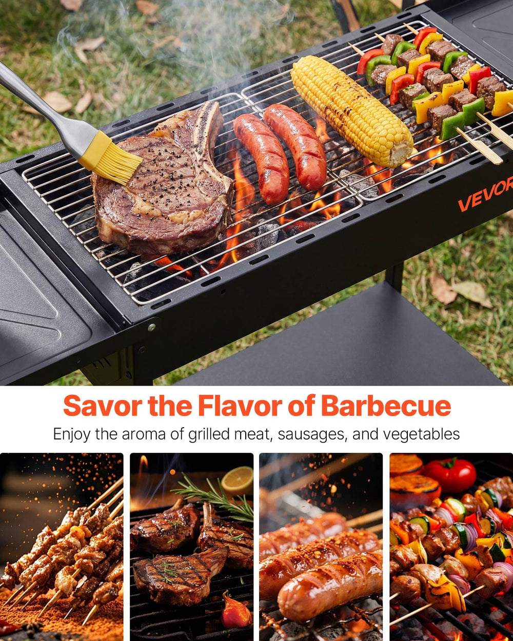 VEVOR lower shelf storing tools and seasonings for organized grilling workflow