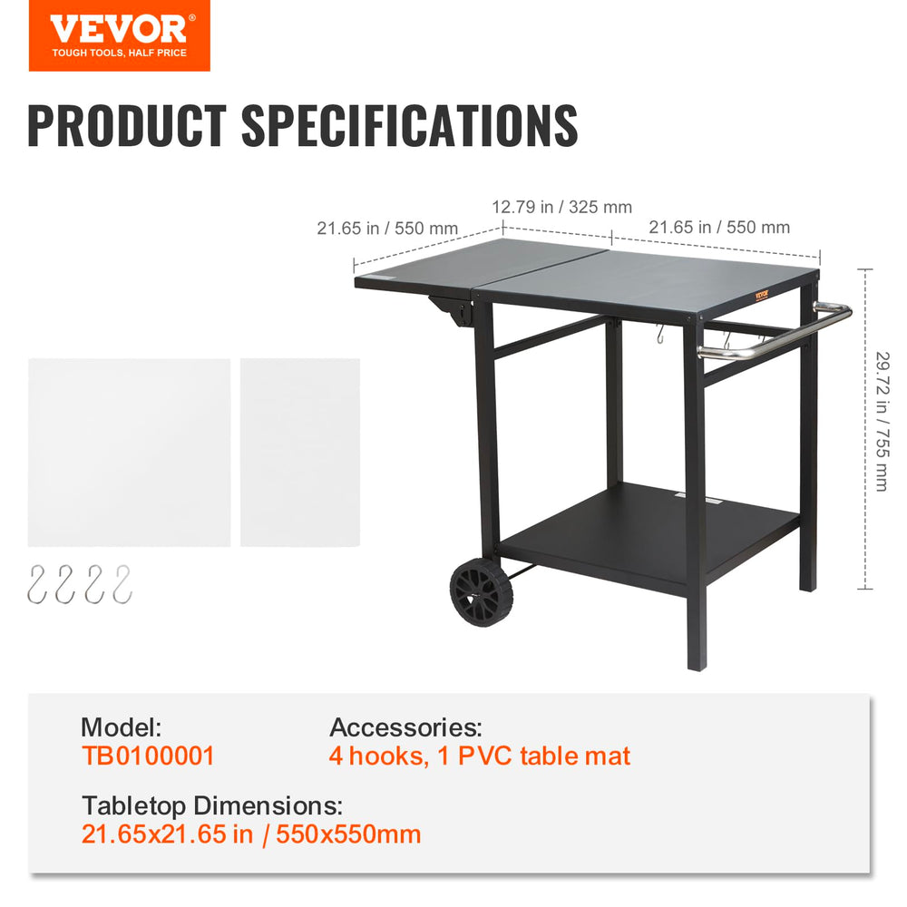VEVOR cart holding a pizza oven demonstrating stable support and usable workspace