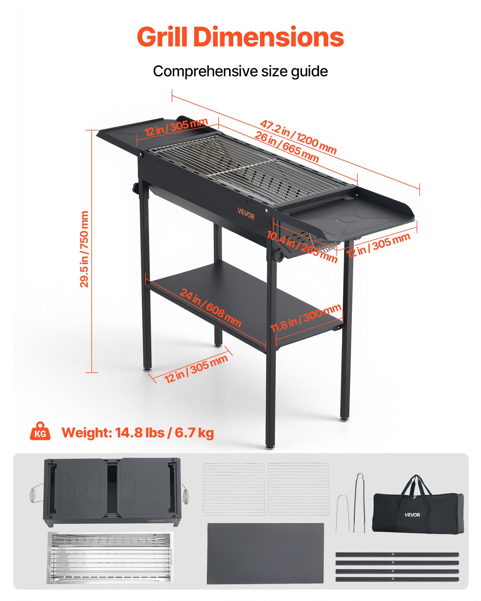 VEVOR grill folded and in included carry bag for portable transport and storage