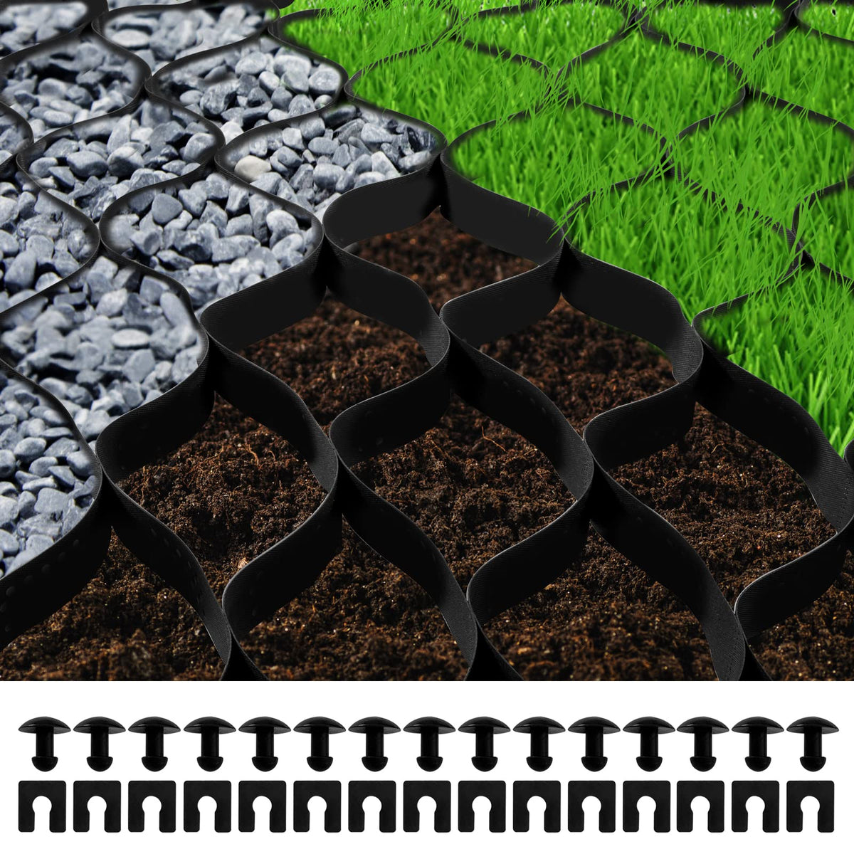 VEVOR ground grid front view showing full 27x4 panel and coverage benefit