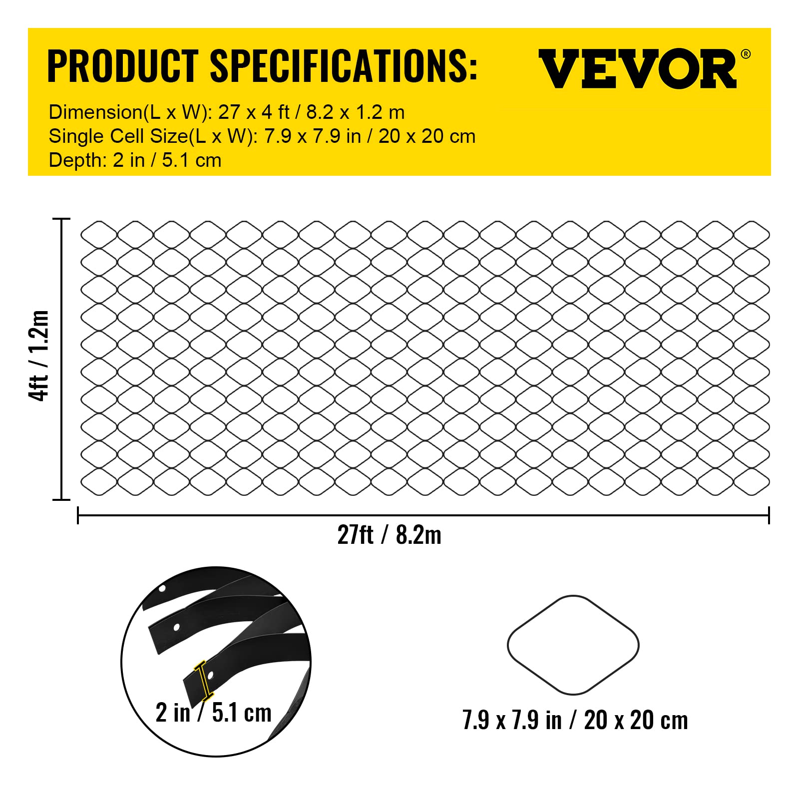 VEVOR ground grid next to tools showing scale and DIY-friendly benefit