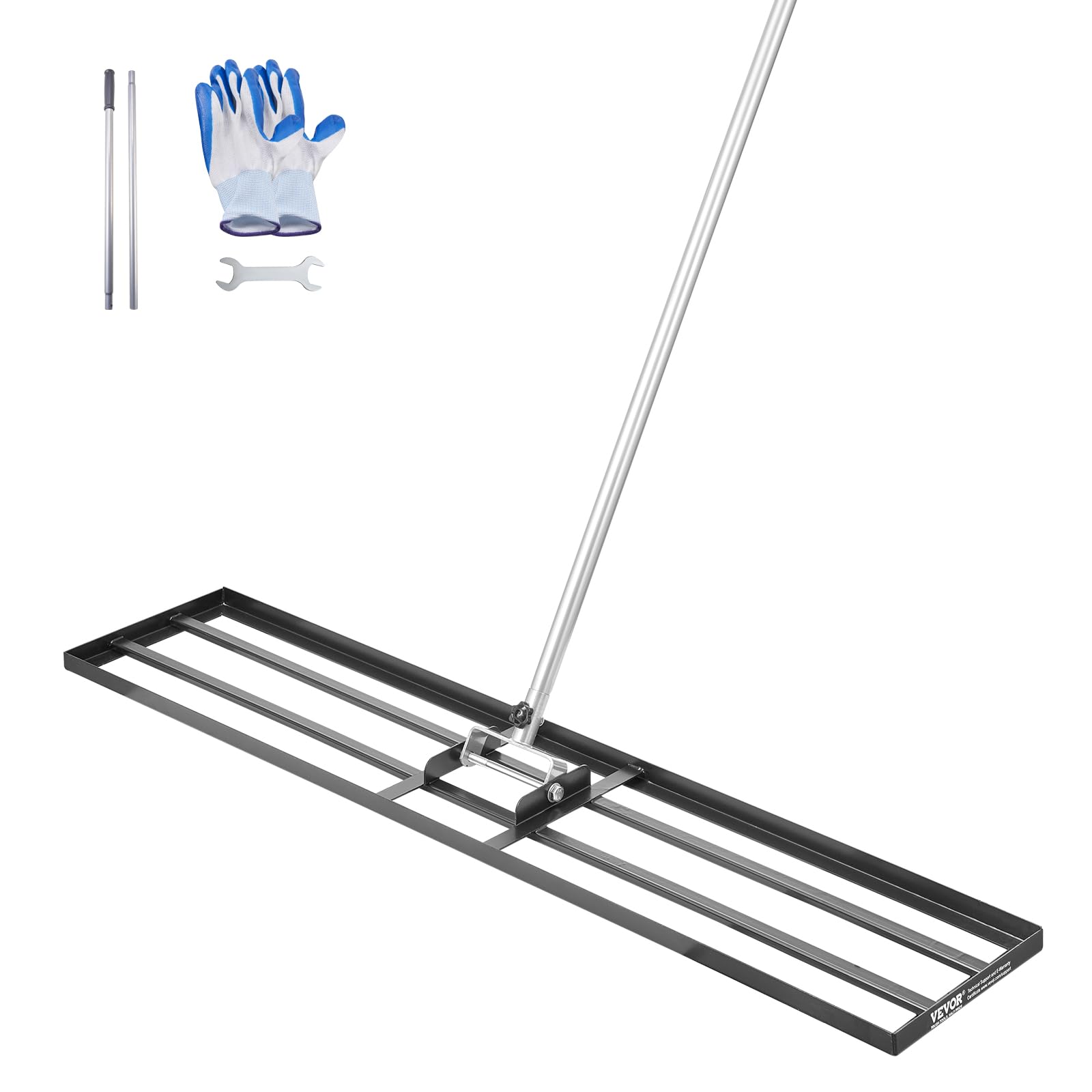 VEVOR ground plate front view showing wide 48x10 inch leveling surface and sturdy build benefit