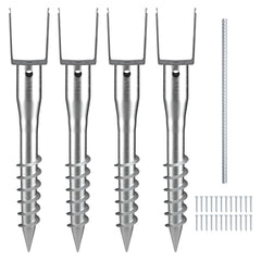 VEVOR front view of four packed ground screws showing complete kit benefit
