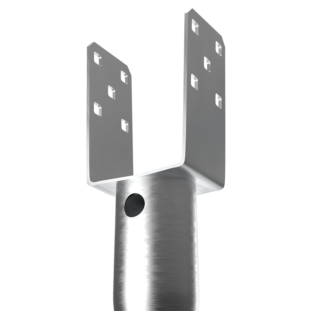 VEVOR ground screw securing a mailbox in a yard displaying practical use