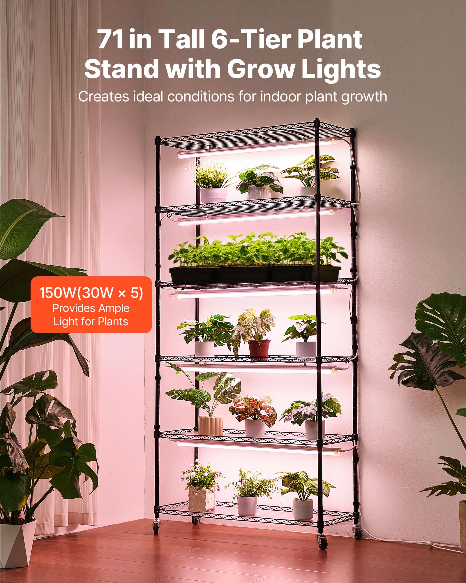 VEVOR grow light LED bar closeup showing even beam and strong plant illumination