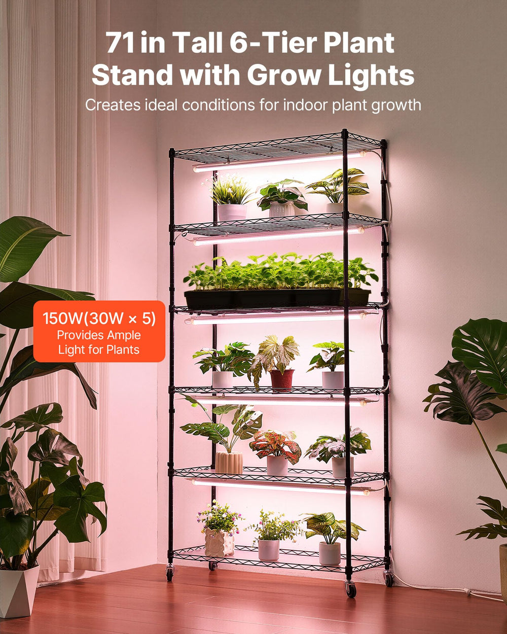 VEVOR grow light LED bar closeup showing even beam and strong plant illumination