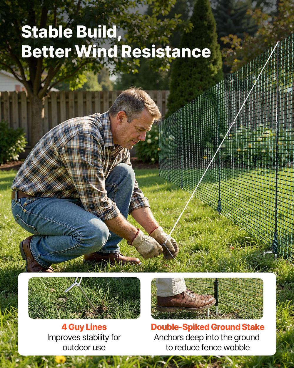 VEVOR guy ropes and tensioner showing secure setup and improved stability benefit