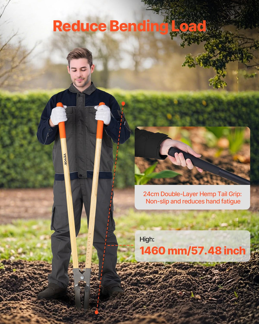 VEVOR hemp sleeve on handle showing anti-slip, comfortable grip