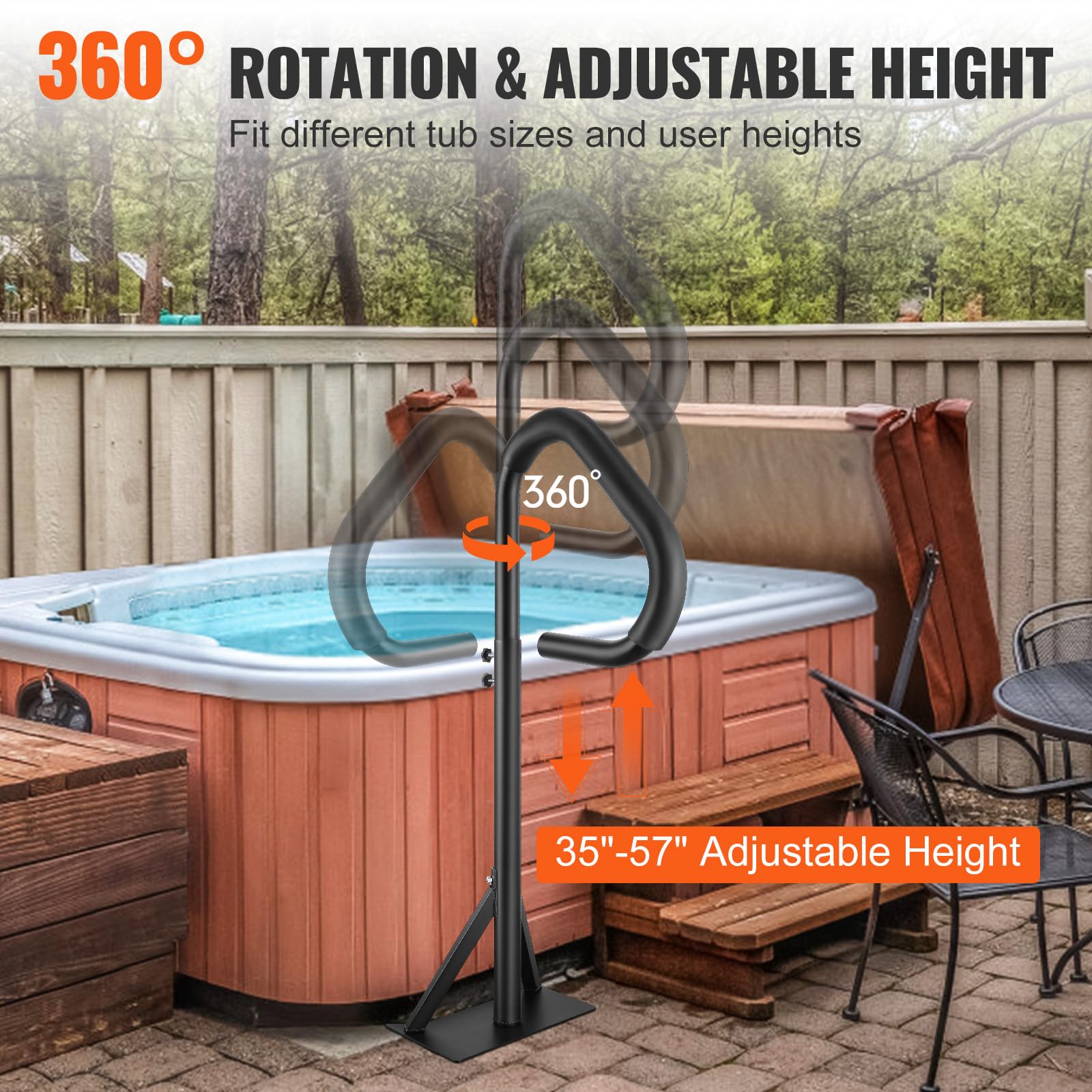 VEVOR handrail height adjustment scale showing customizable fit benefit