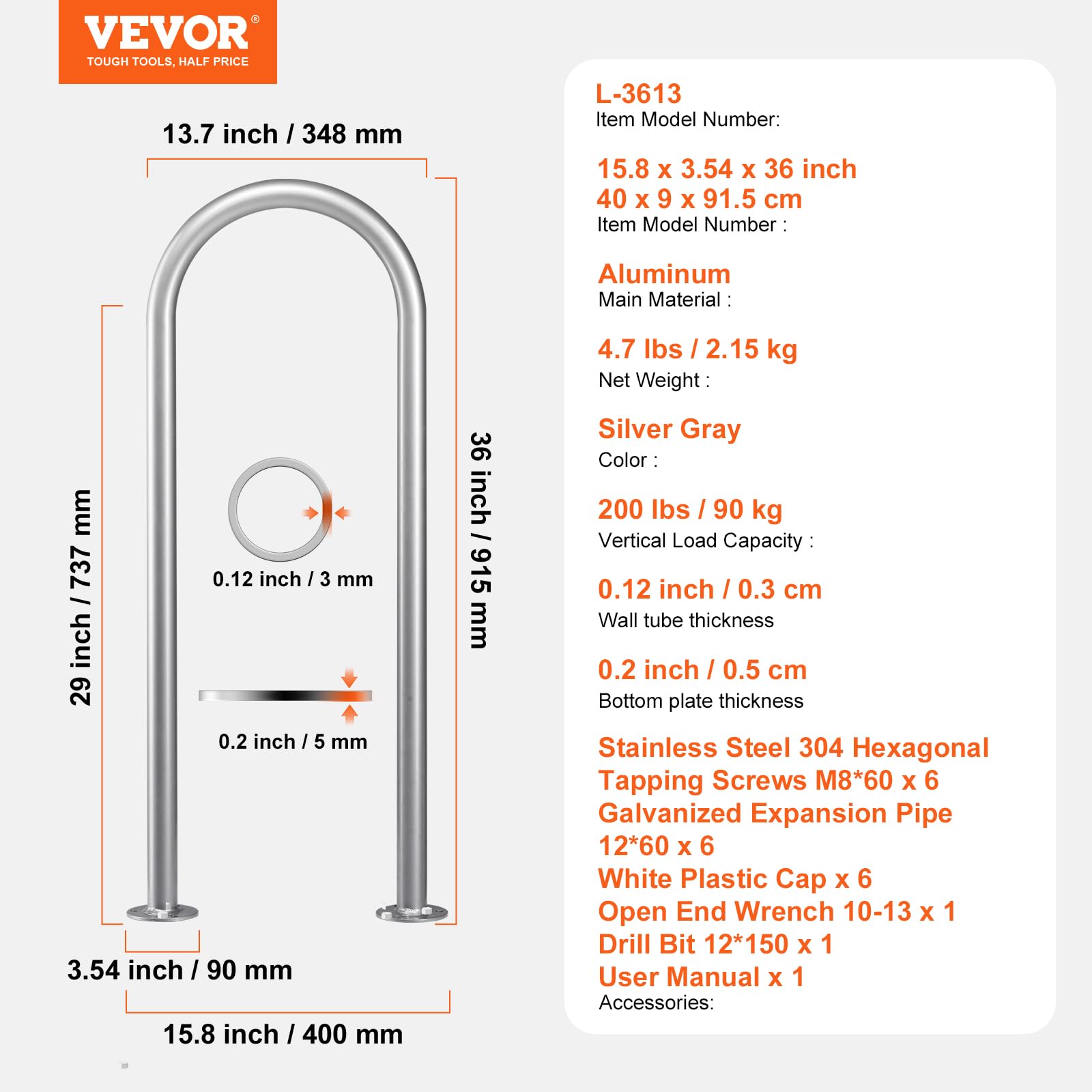 VEVOR handrail next to person for scale showing compact footprint and usability