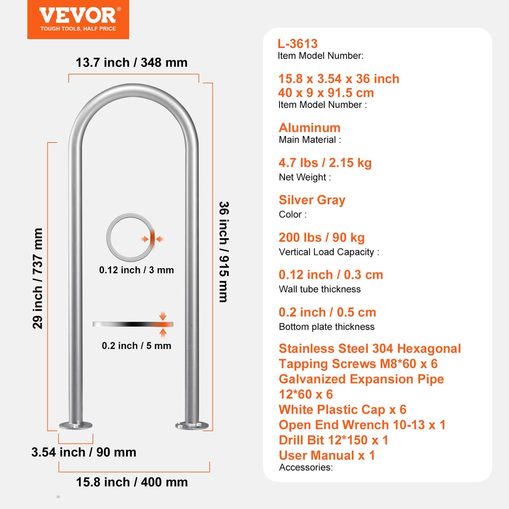 VEVOR handrail next to person for scale showing compact footprint and usability