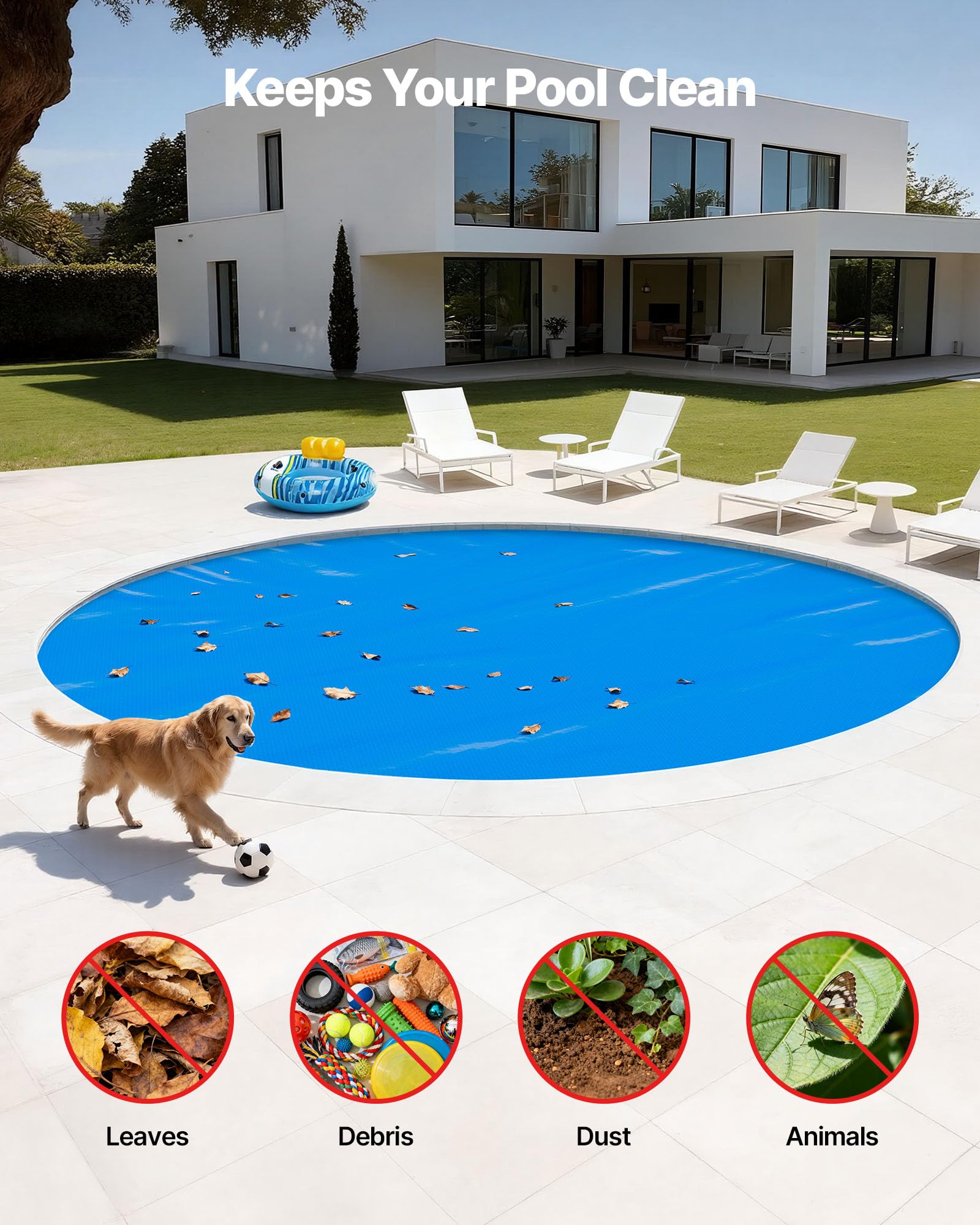VEVOR temperature gauge on pool showing warmer water after using the solar cover