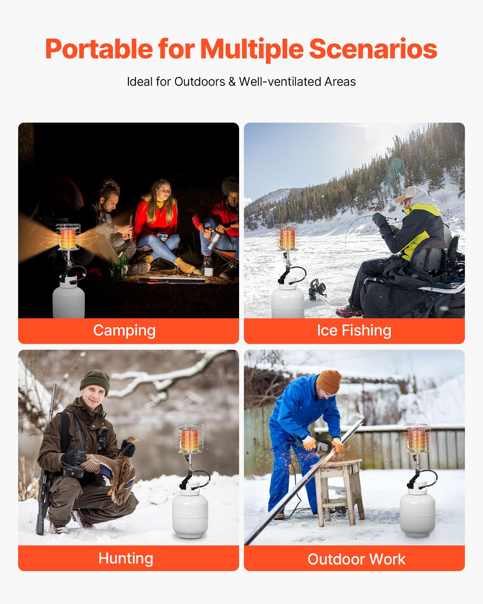 VEVOR in campsite scene conveying reliable warmth for outdoor activities
