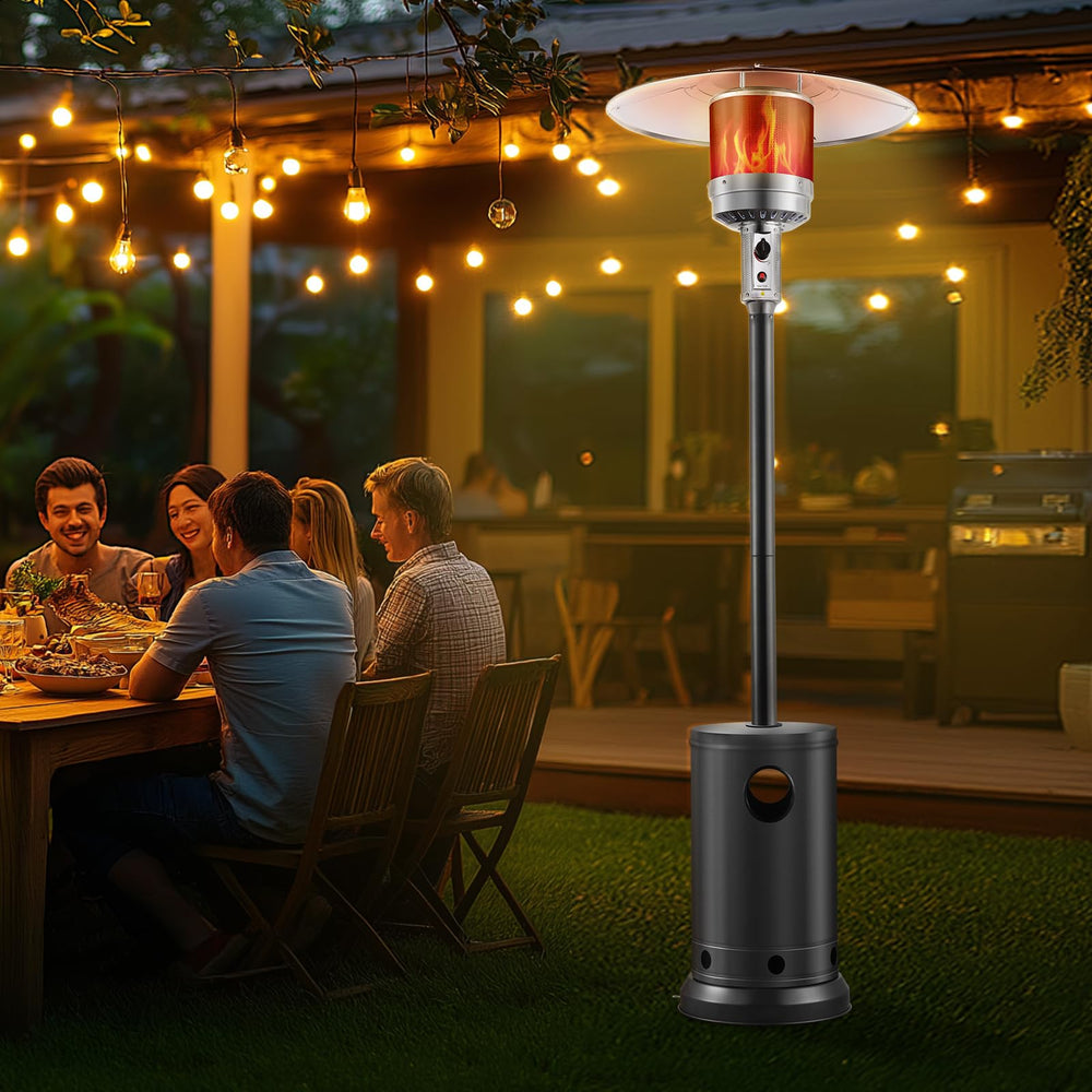 VEVOR nighttime scene with guests enjoying outdoor warmth