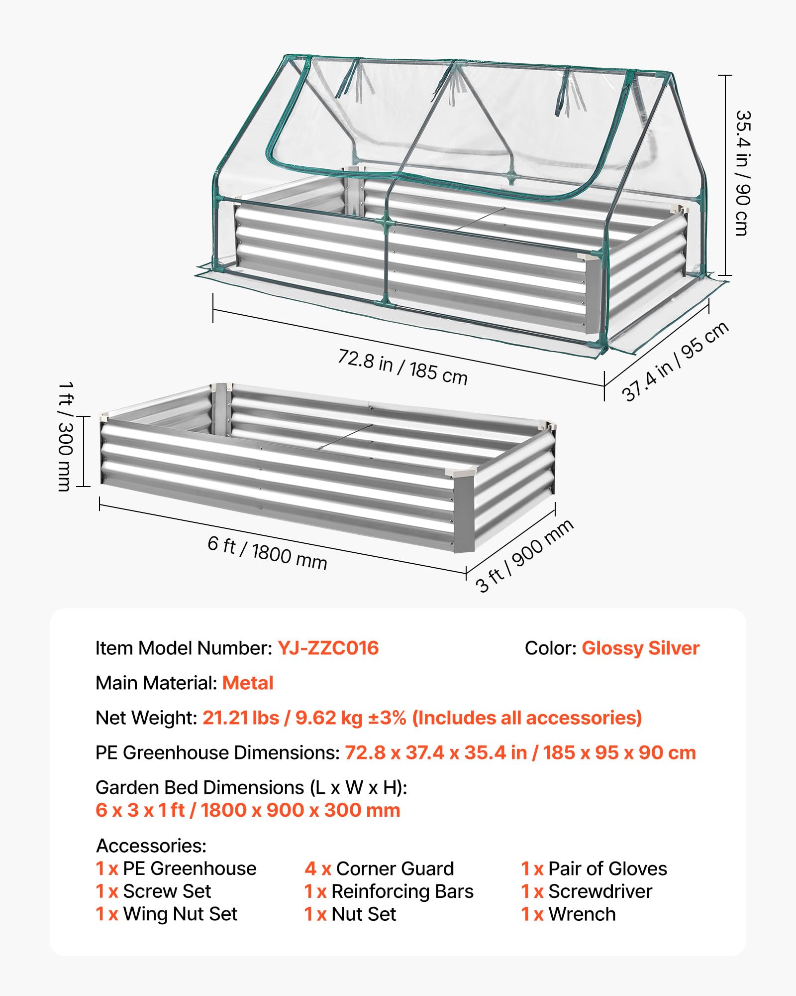 VEVOR raised bed next to tools for scale and ergonomic comfortable working height