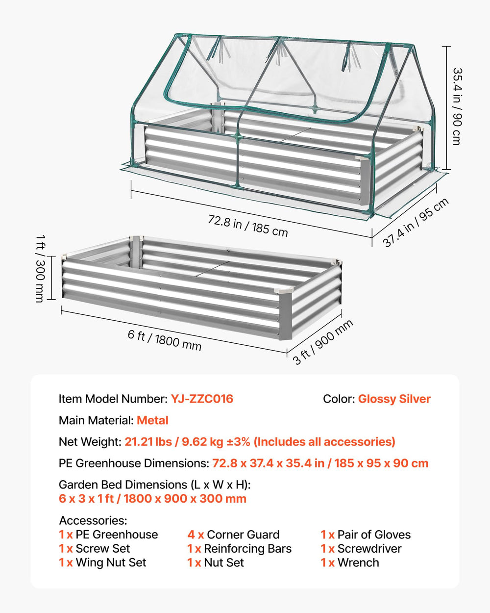 VEVOR raised bed next to tools for scale and ergonomic comfortable working height