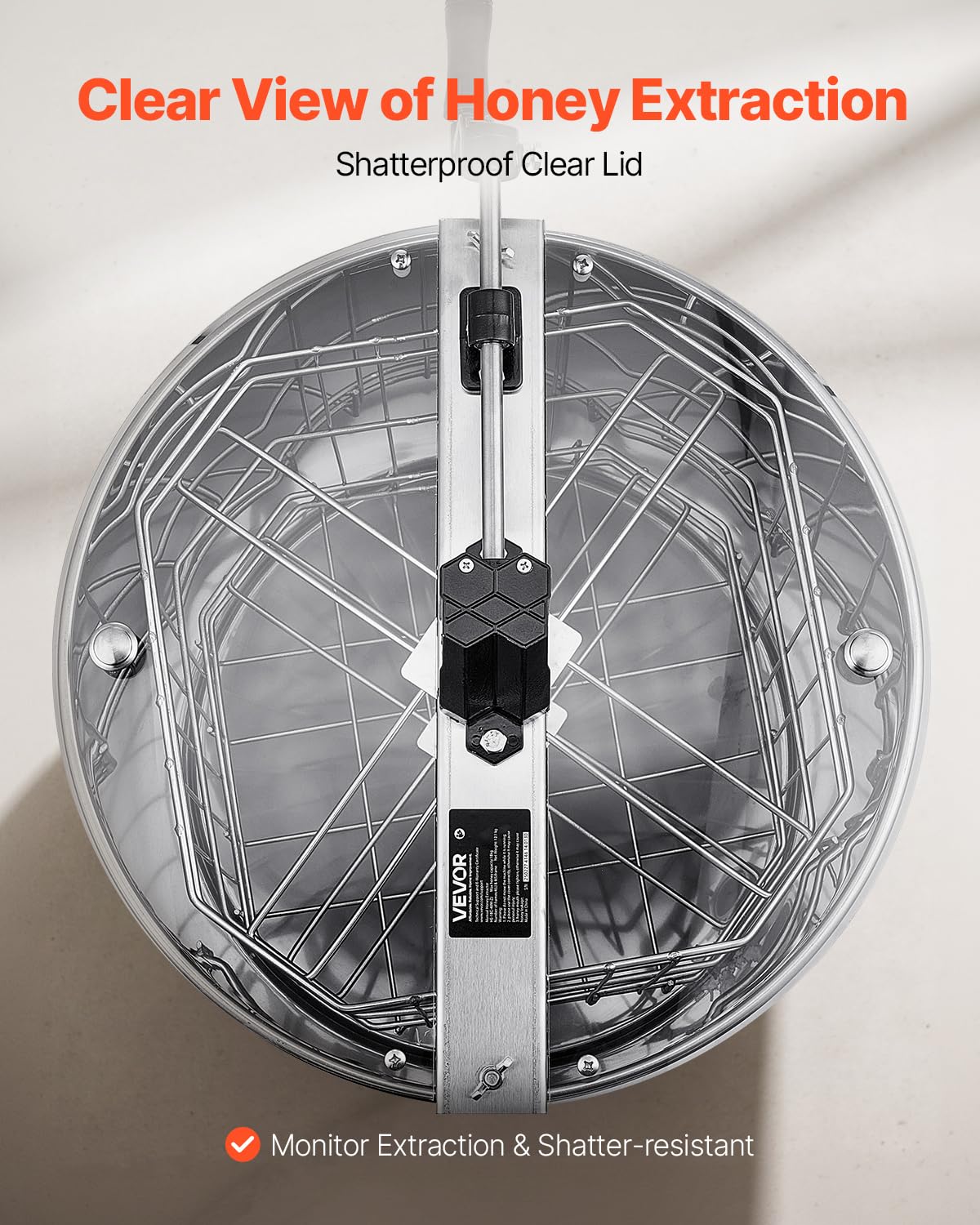 VEVOR adjustable tripod stand showing height settings and stable spinning benefit