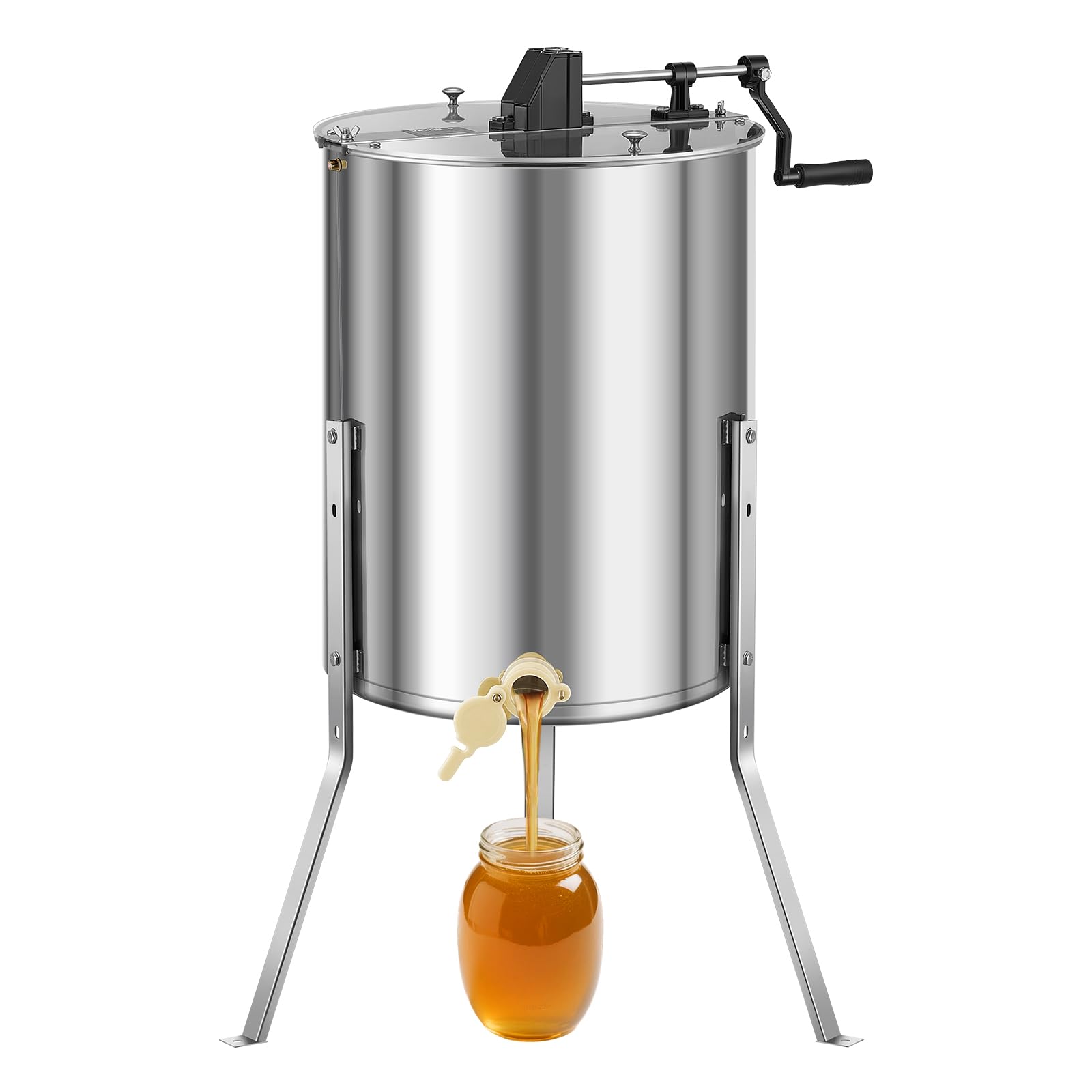 VEVOR front view of honey extractor showing capacity and finish, easy operation benefit
