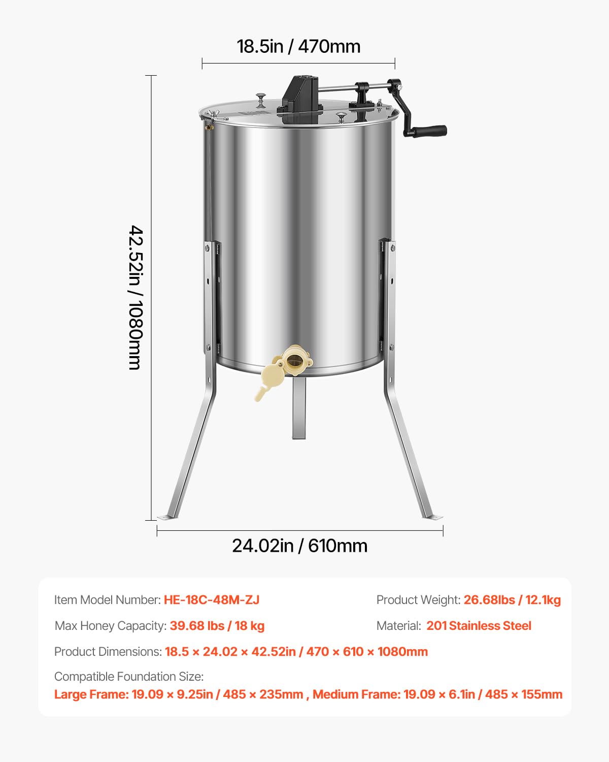 VEVOR extractor with frames installed demonstrating frame compatibility and efficient processing benefit