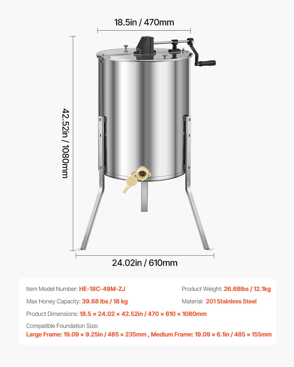 VEVOR extractor with frames installed demonstrating frame compatibility and efficient processing benefit