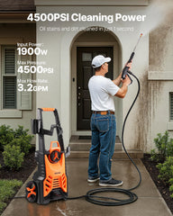 VEVOR hose and power cord neatly stowed on hooks for tidy portability
