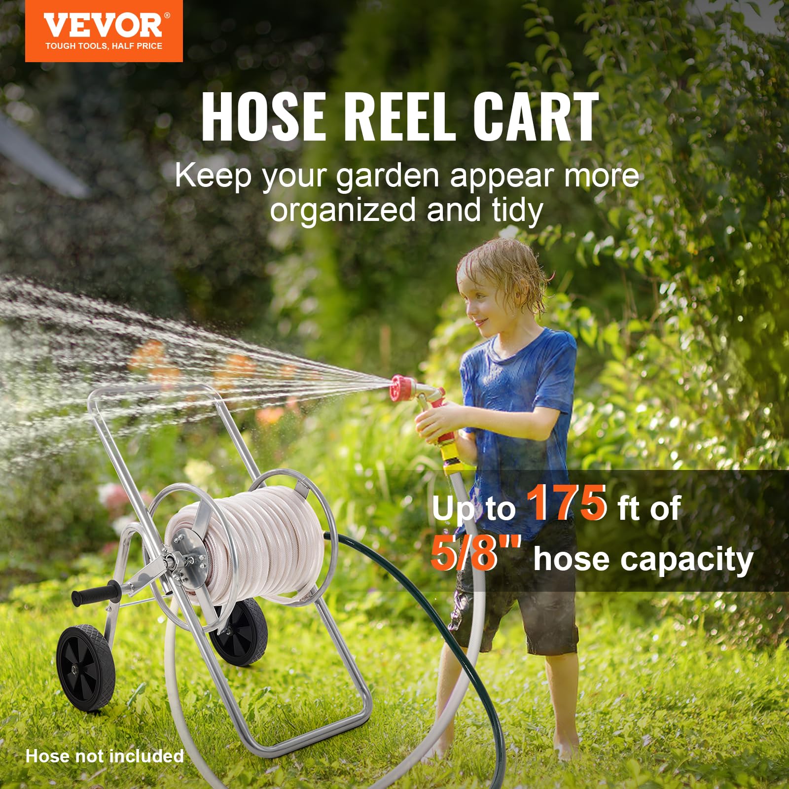 VEVOR side profile of cart highlighting low center of gravity and sturdy tubular steel