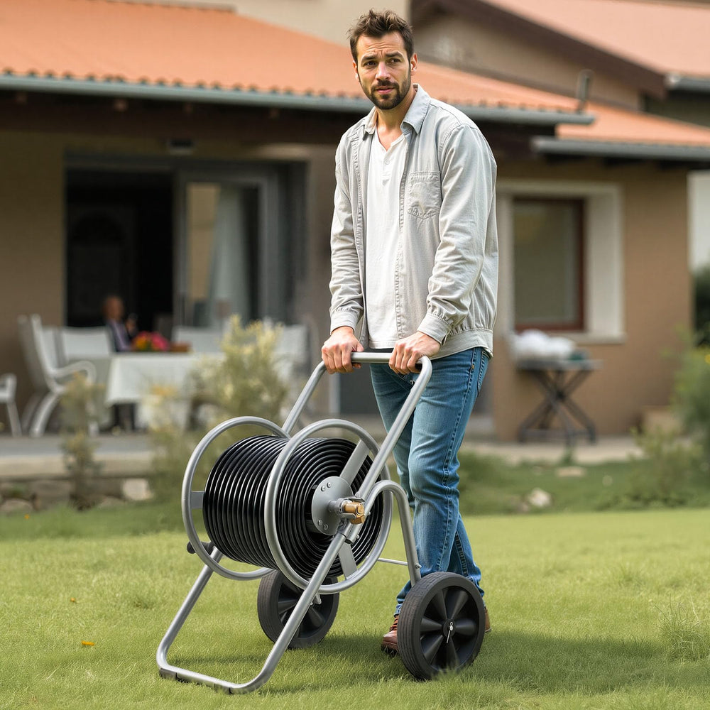 VEVOR cart size scale with measuring tape showing 300 ft hose capacity clarity