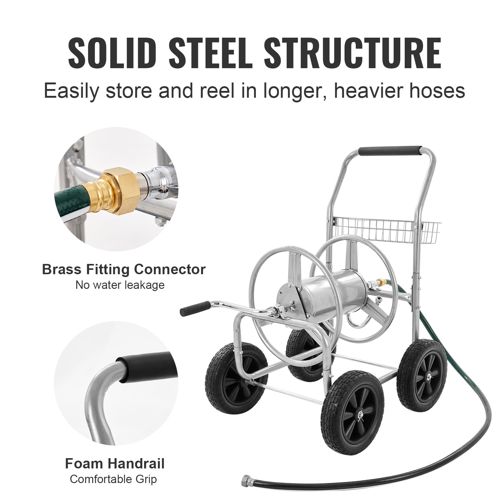 VEVOR close-up of non-slip handle for easy, safe hose rewinding