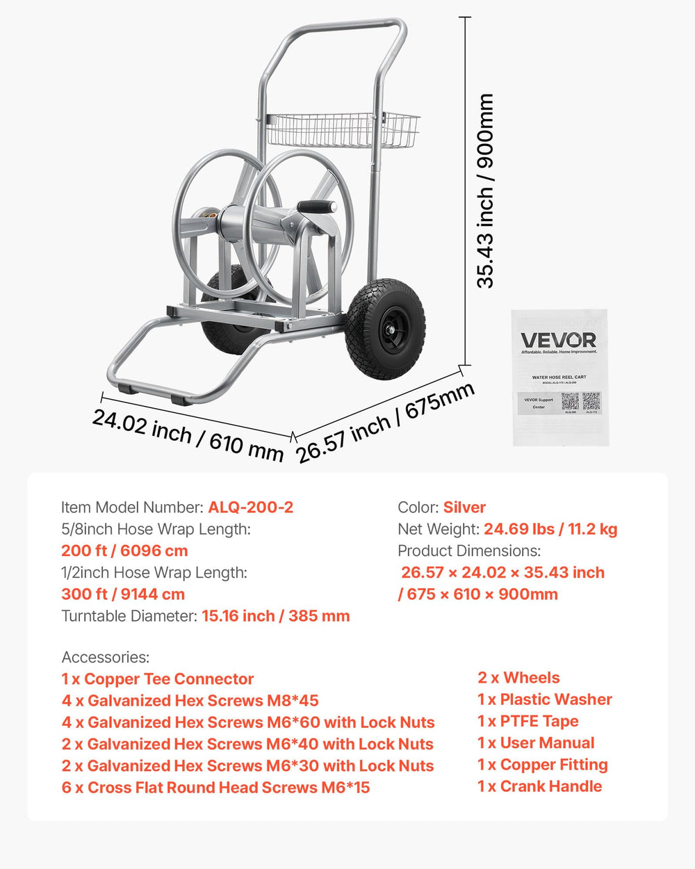 VEVOR gear-driven rewind close-up for easy one-handed hose retraction