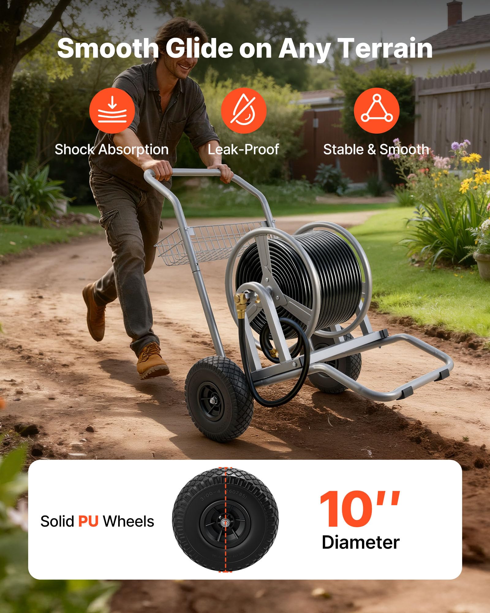 VEVOR non-slip wheels and low-center frame providing steady movement over terrain