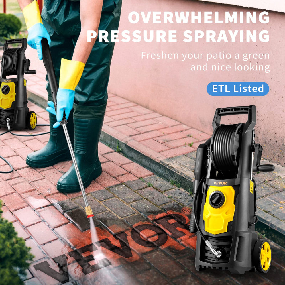 VEVOR hose reel with 20 ft hose wound neatly for tangle‑free storage and reach