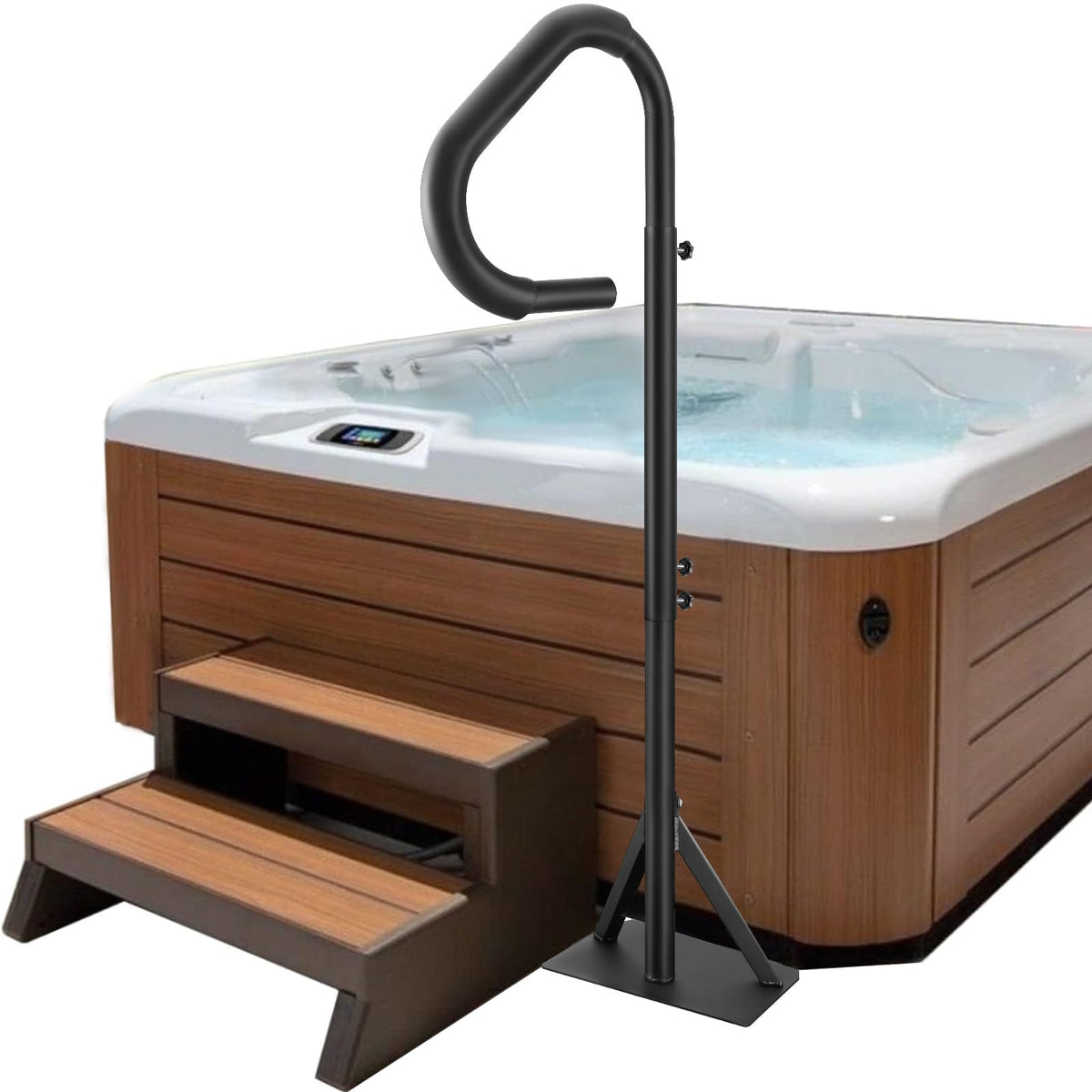 VEVOR hot tub handrail front view showing sturdy support and improved safety