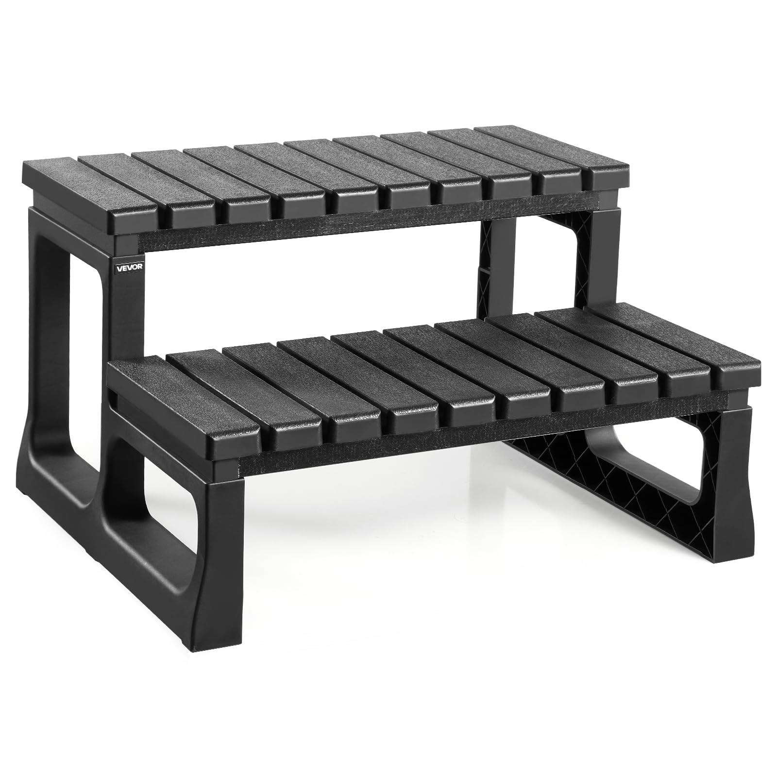 VEVOR front view of two-step spa stairs showing stable wide platform for safer entry