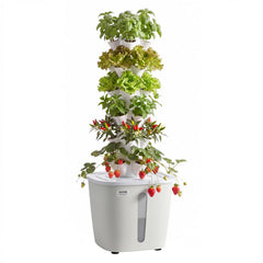 VEVOR front view of hydroponic tower showing six tiers and 30 pods for efficient growing