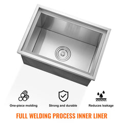 VEVOR drain pipe and filter mesh detail, enabling fast hygienic water drainage