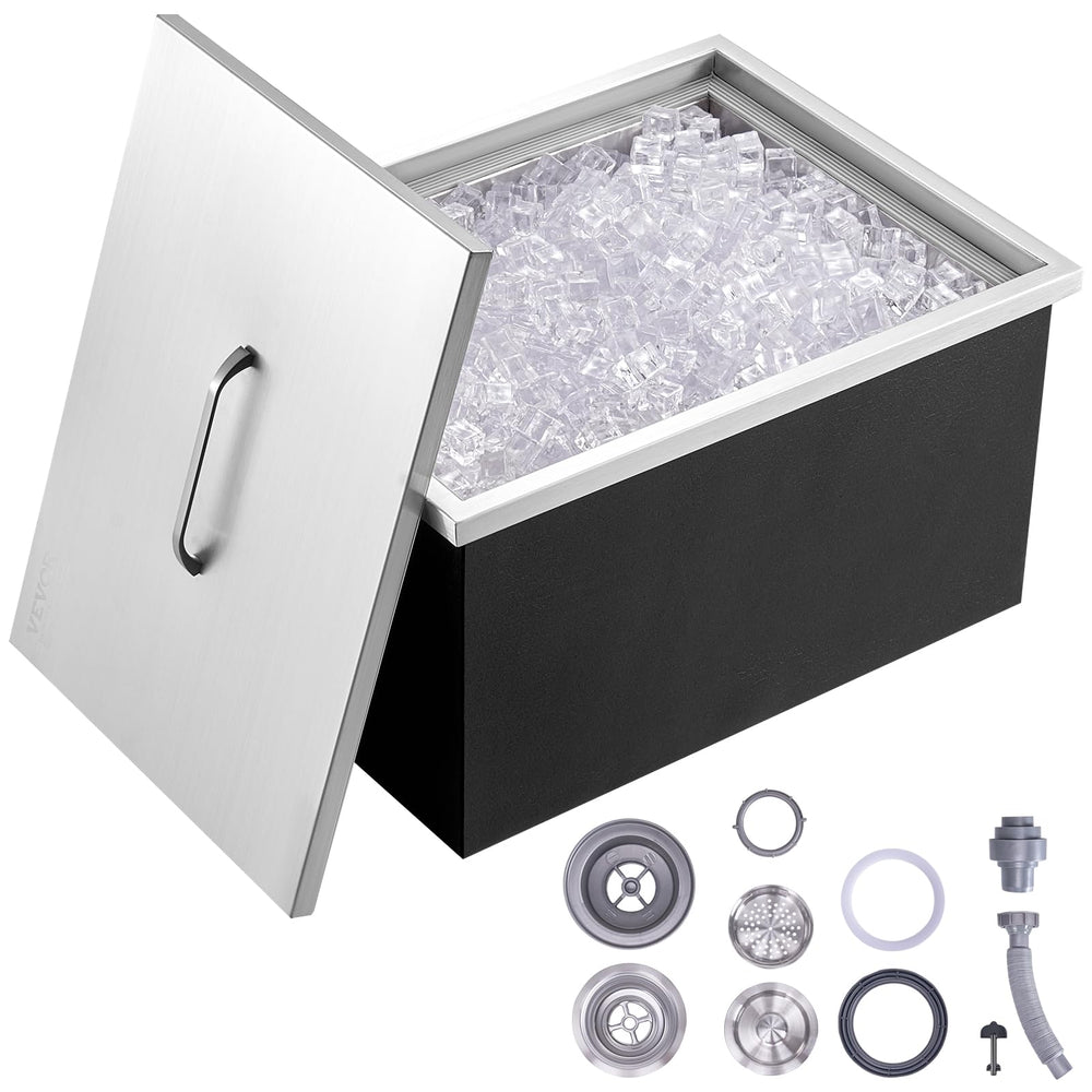 VEVOR front view of stainless steel ice chest showing durable exterior and compact fit