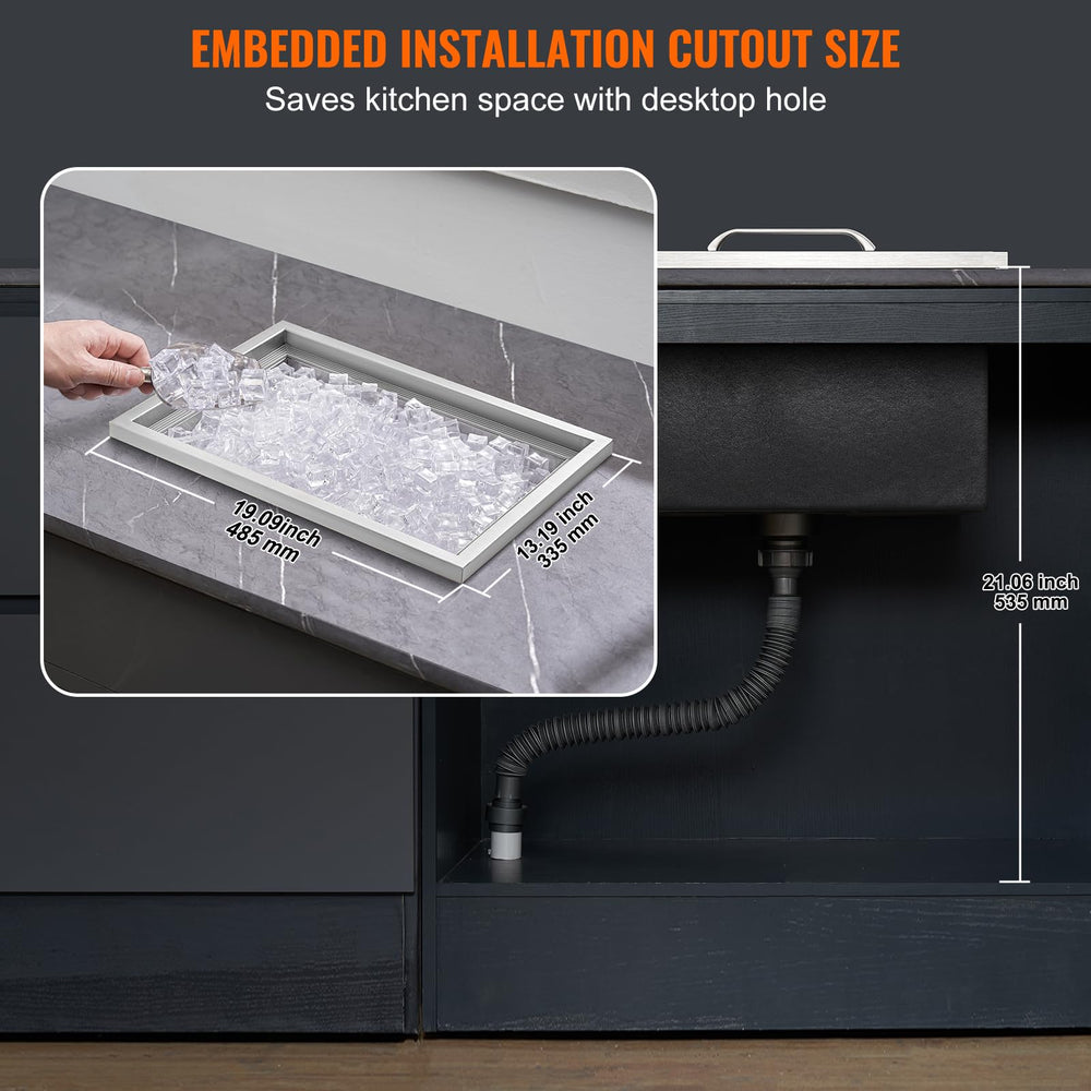 VEVOR ice chest dropped into counter, illustrating embedded installation benefit