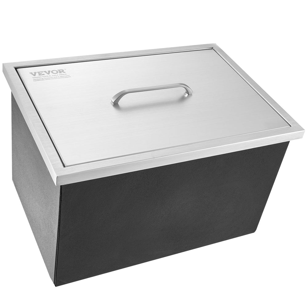 VEVOR ice chest in outdoor kitchen, showcasing reliable cooling for entertaining