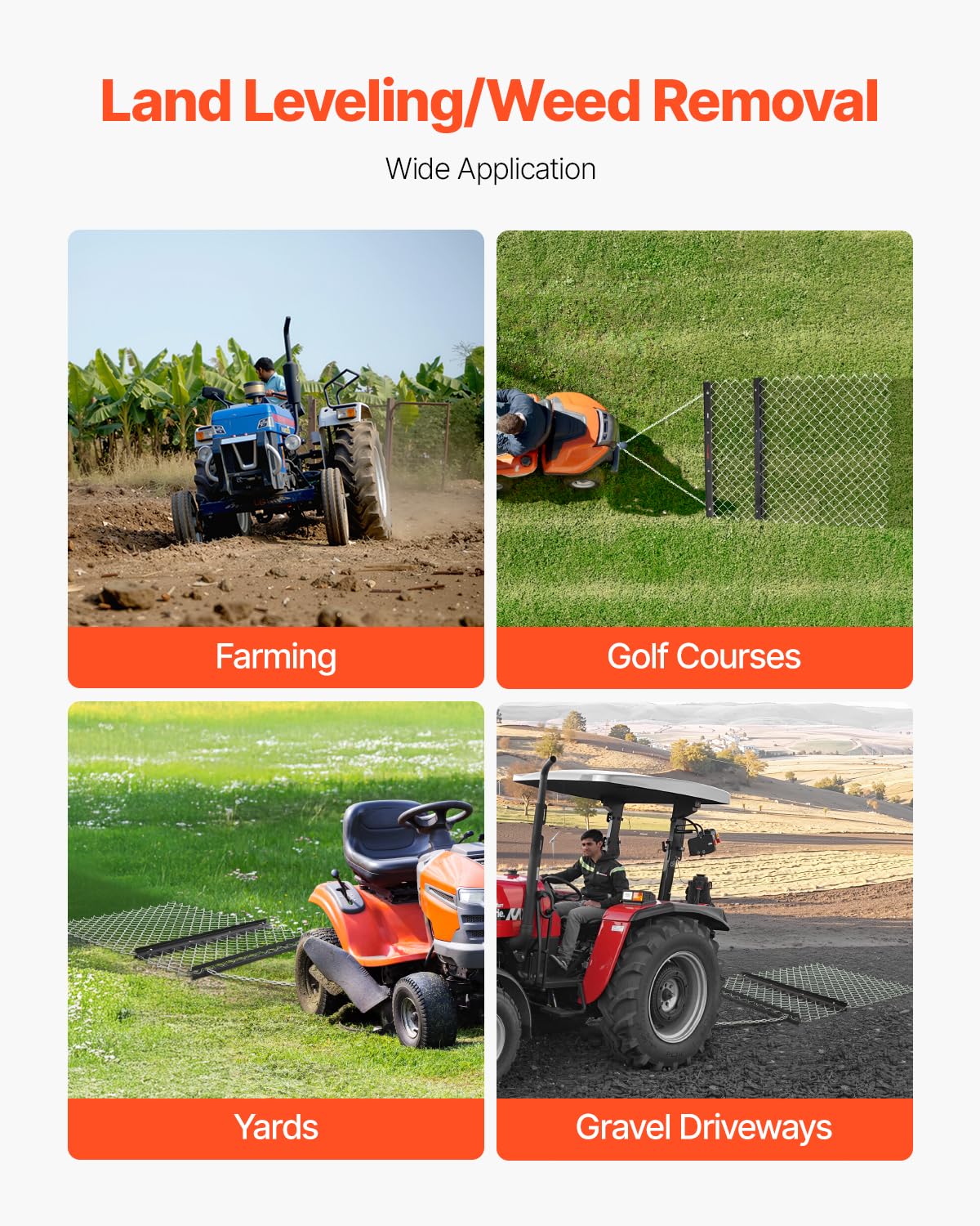 VEVOR in use behind an ATV leveling a dirt driveway efficiently