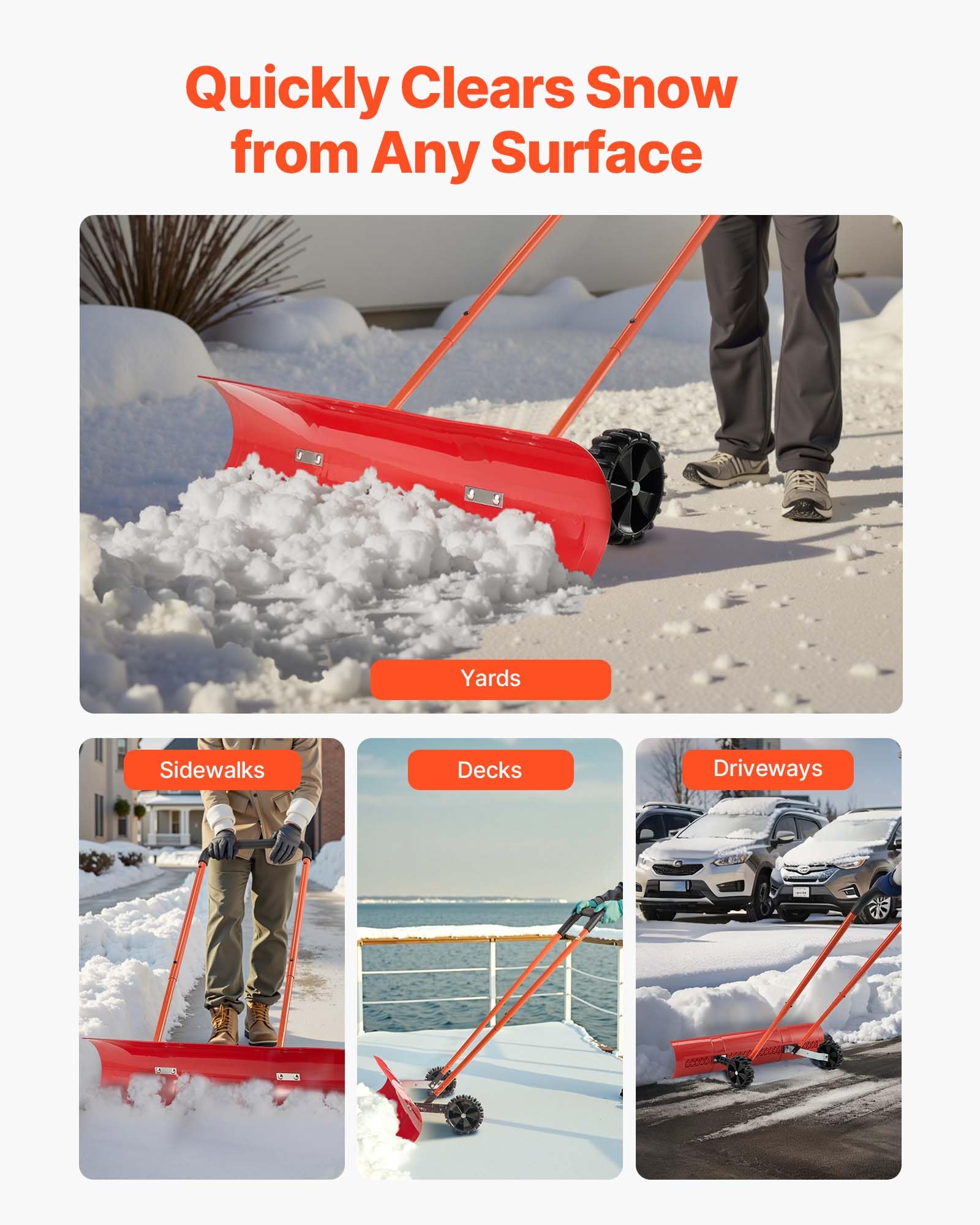VEVOR in use pushing snow on a driveway to save time