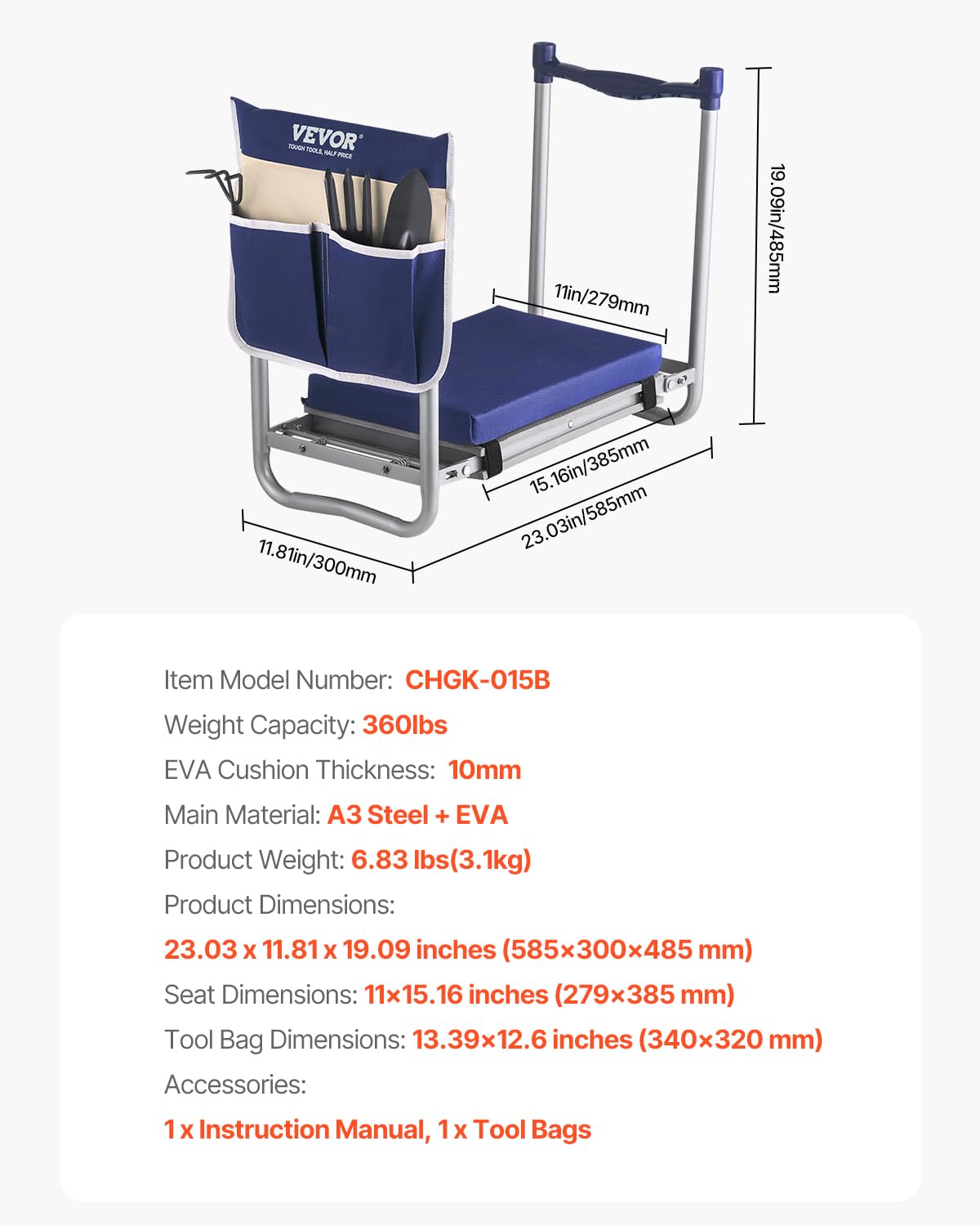 VEVOR in-use seated view showing stable stool position relieving lower back strain