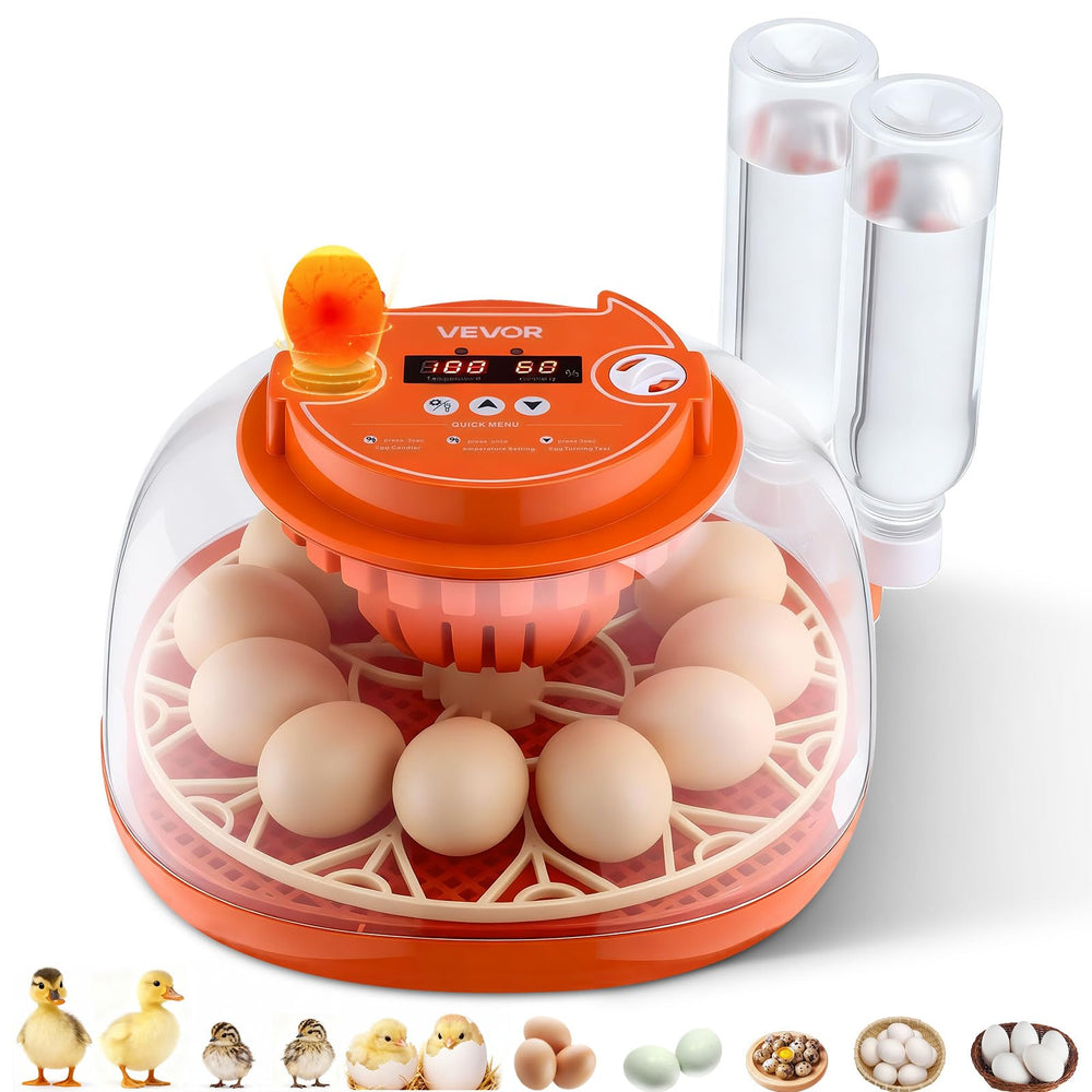 VEVOR front view of incubator showing clear shell and stable base for easy monitoring