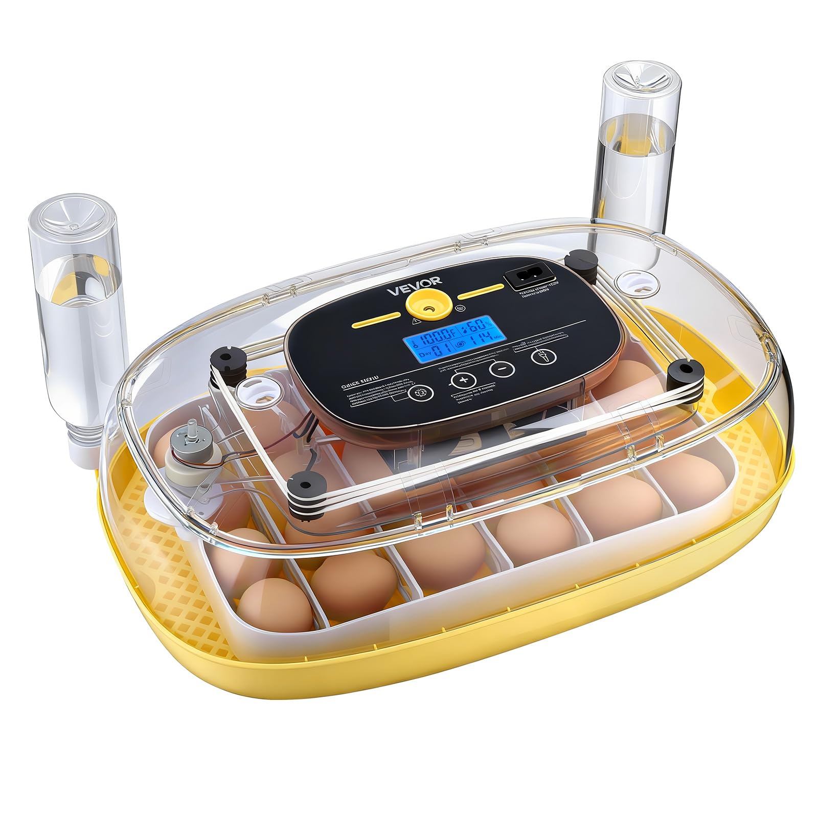VEVOR incubator lifestyle backyard hatching scene showing easy home use