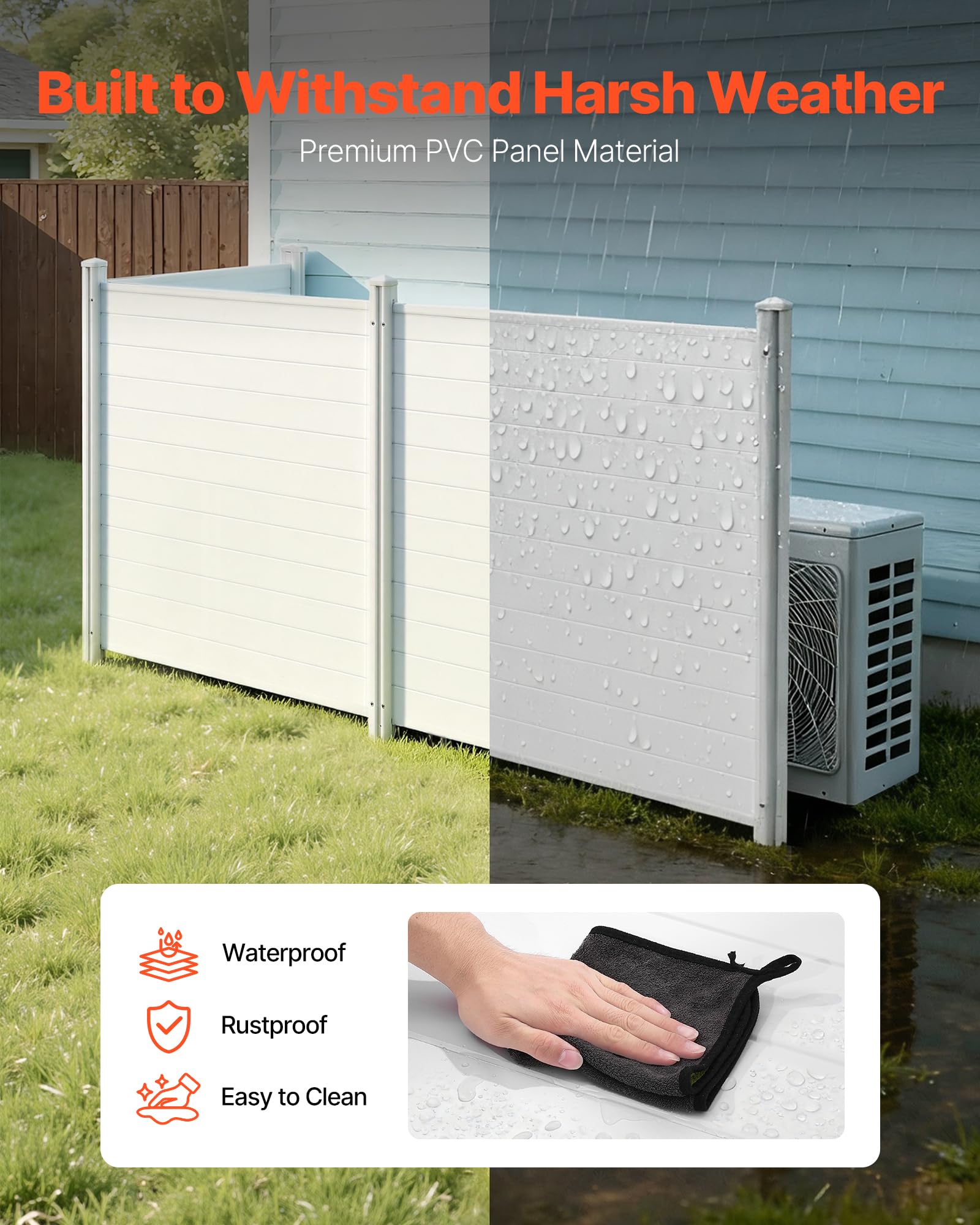 VEVOR privacy screen installed around air conditioner showing neat concealment benefit