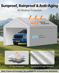 VEVOR installed on an instant carport frame showing fitted coverage