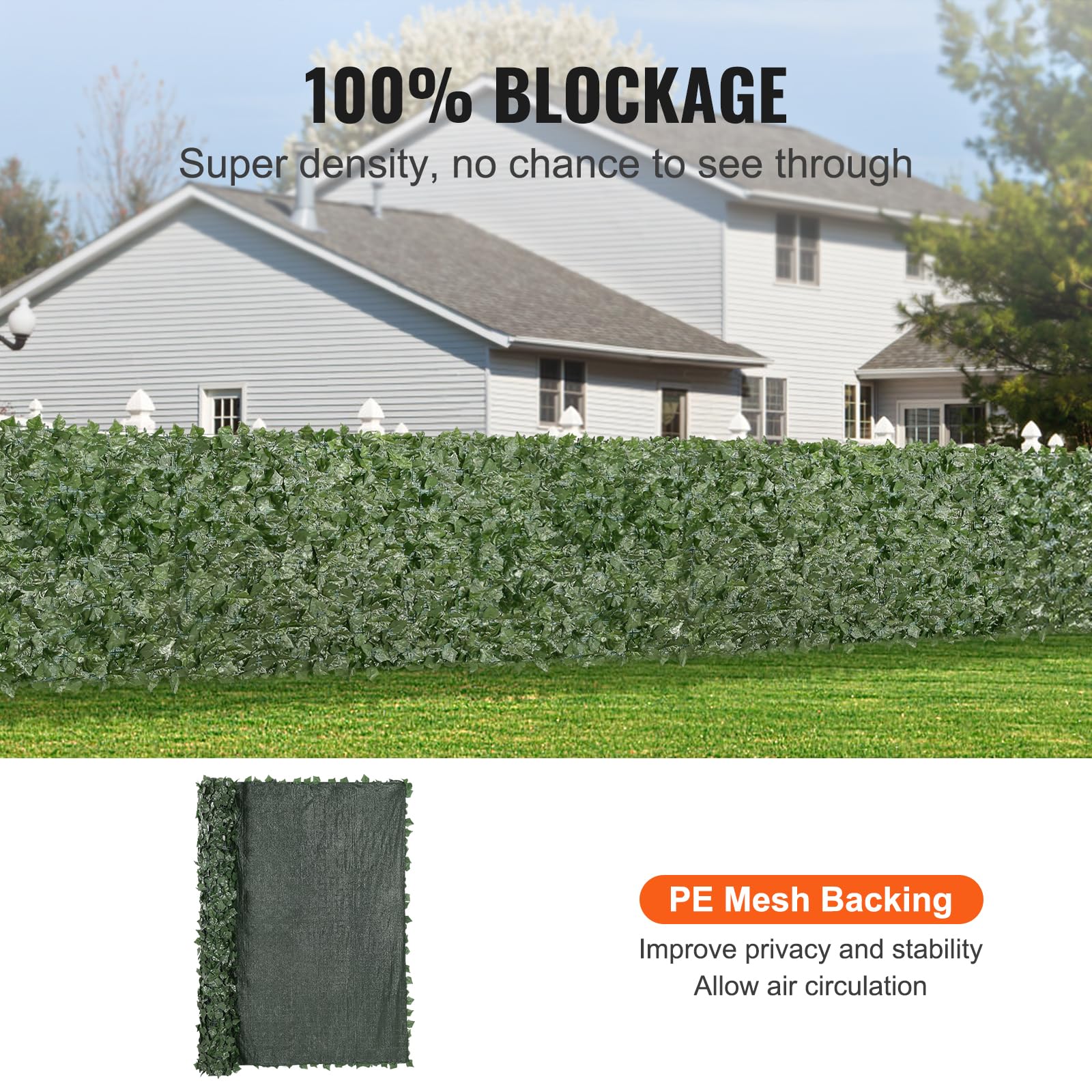 VEVOR view of PE mesh backing showing airflow and secure leaf attachment