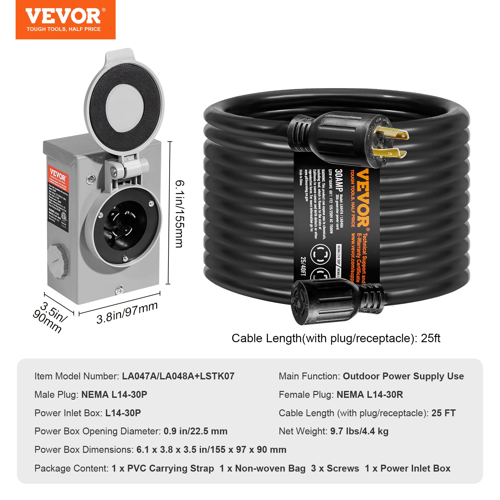 VEVOR jacket and wire cross-section showing durable copper conductors benefit