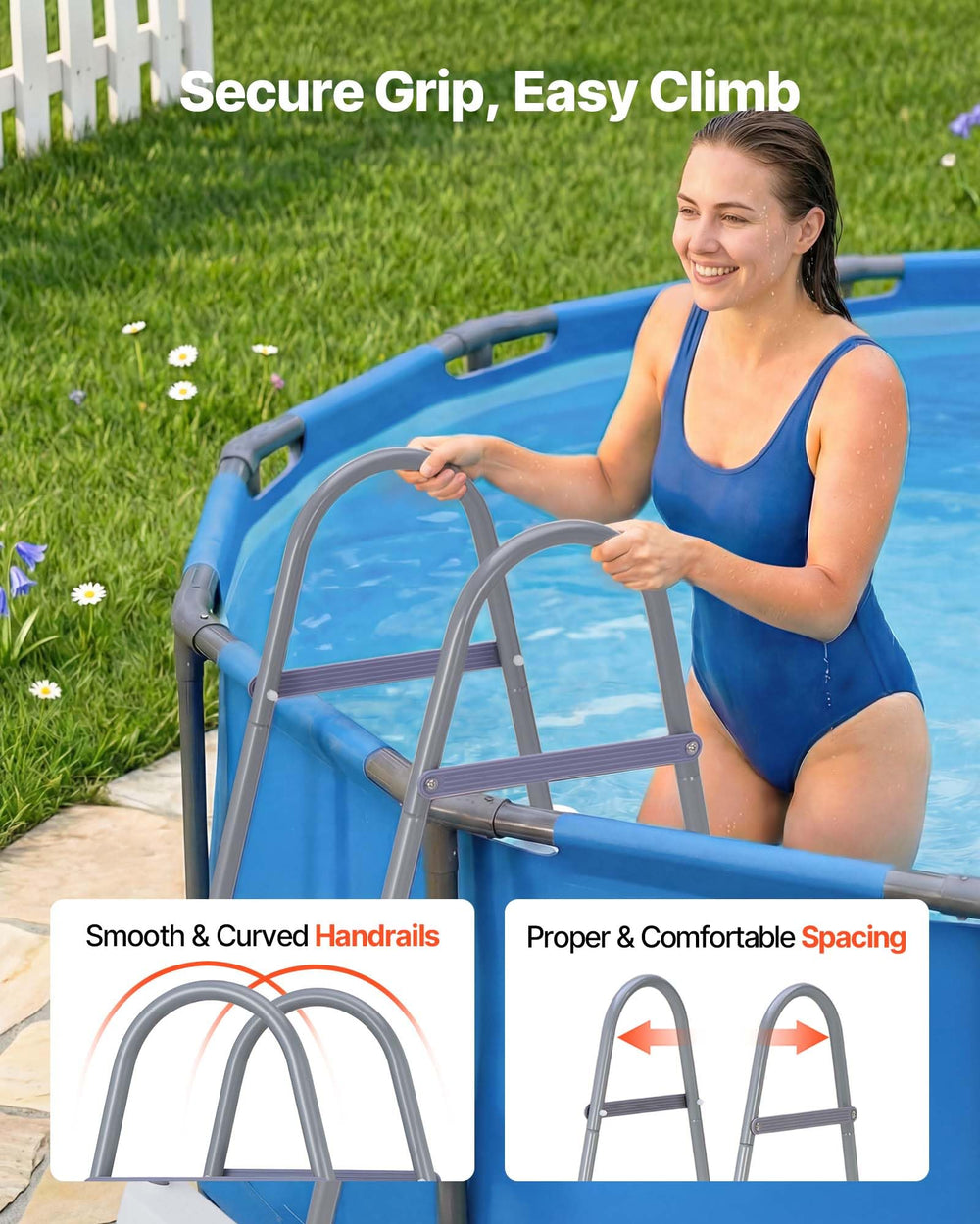 VEVOR rubber foot close-up showing non-slip base for stable outdoor placement