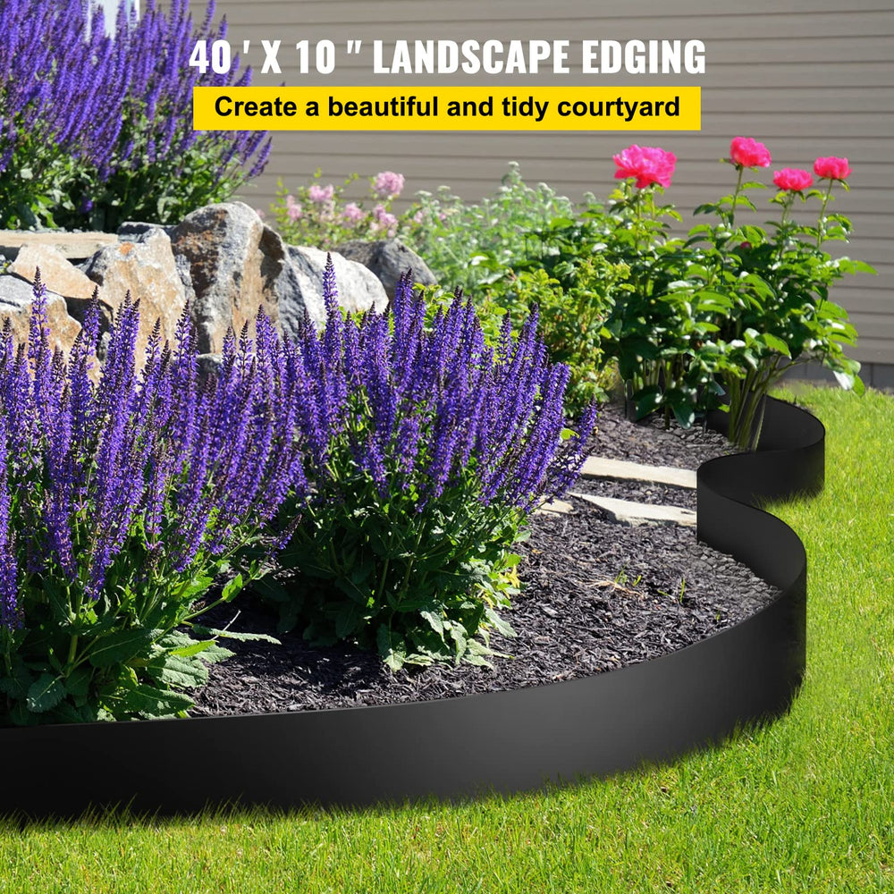 VEVOR coiled profile of recycled HDPE edging demonstrating compact storage benefit