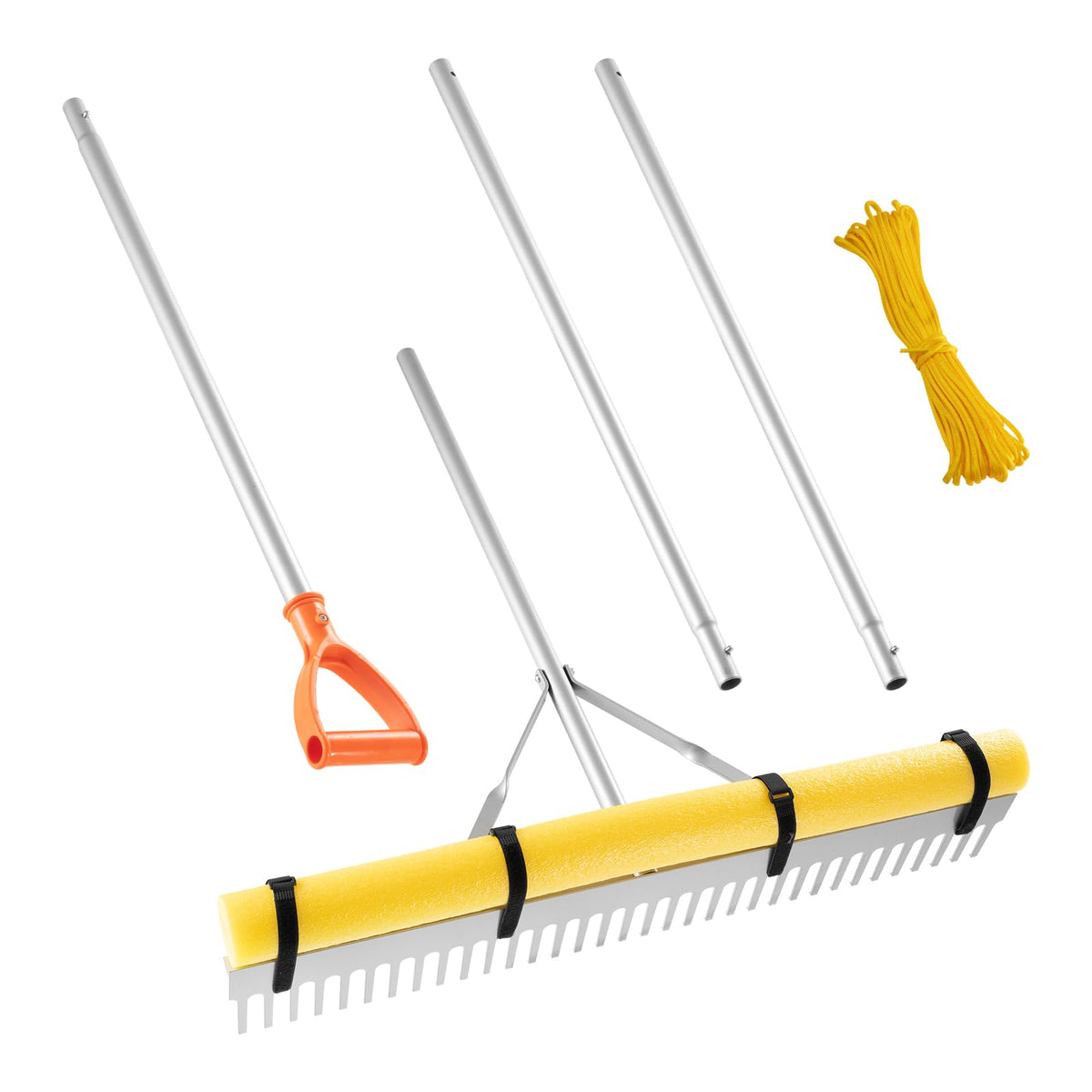 VEVOR landscape rake front view showing wide 36-inch head for faster clearing